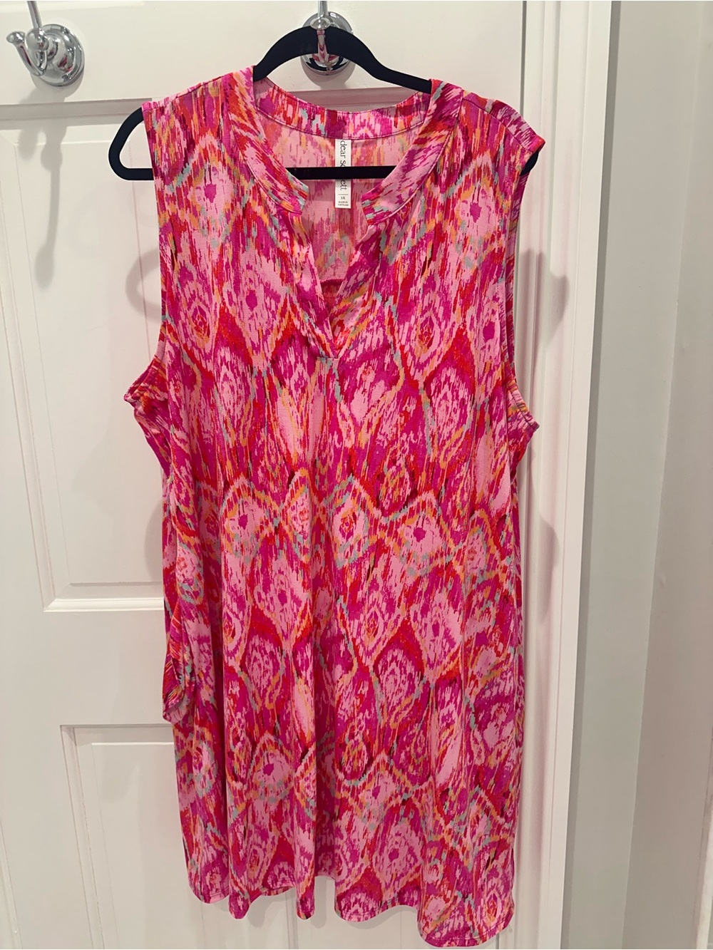 Sleeveless Ikat Print Tunic in Fuchsia by unknown